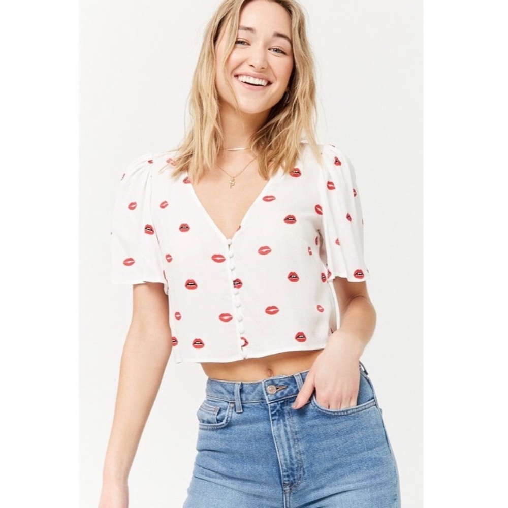 Forever 21 Lip Print Blouse